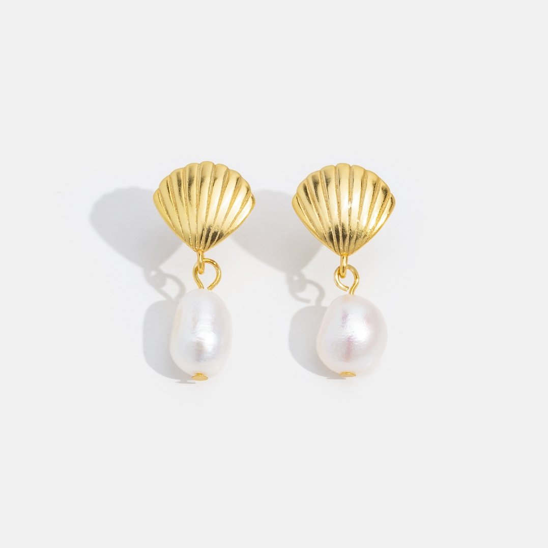 Freshwater Pearl & Gold-Tone Shell Earrings