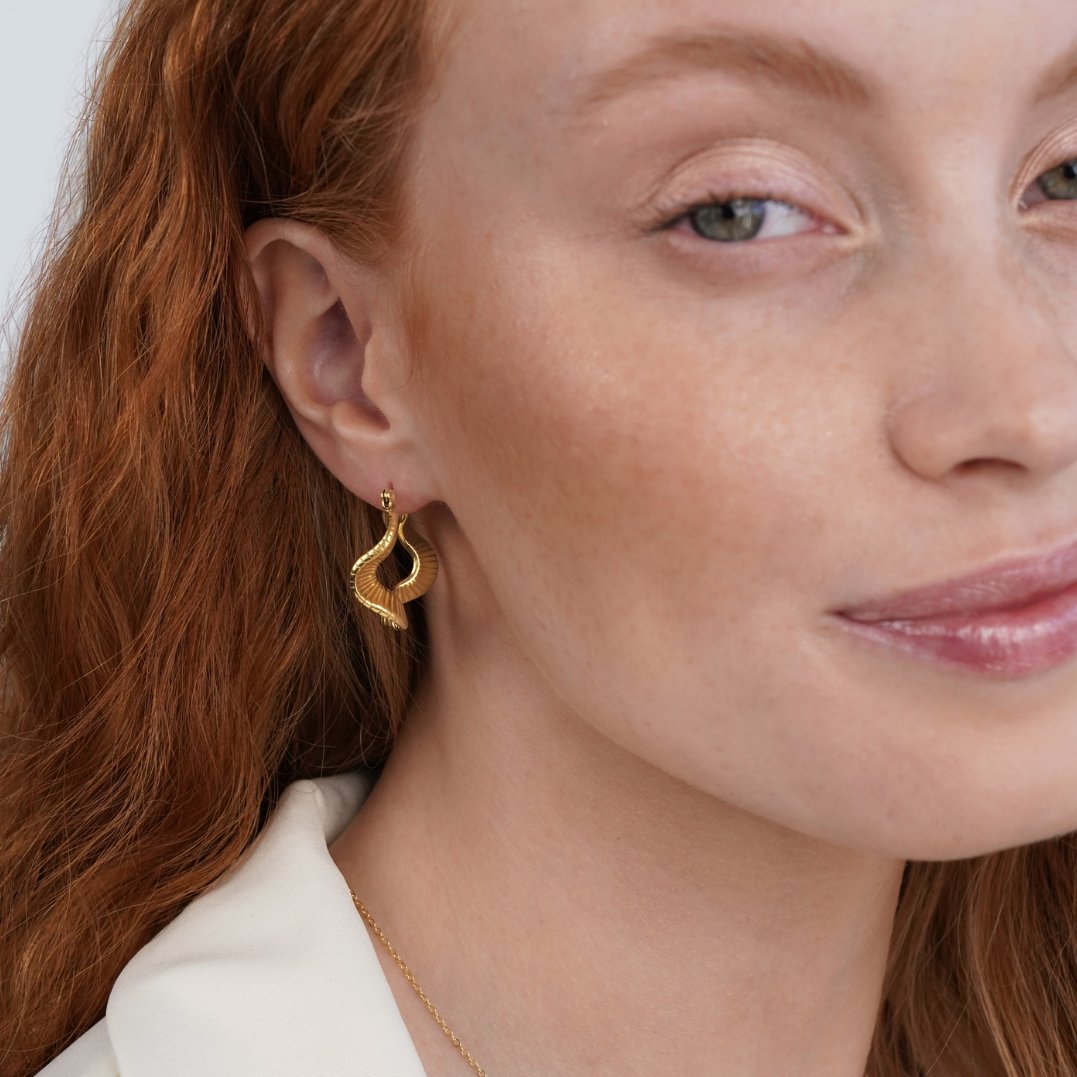 Geometric Wave Gold-Tone Hoop Earrings