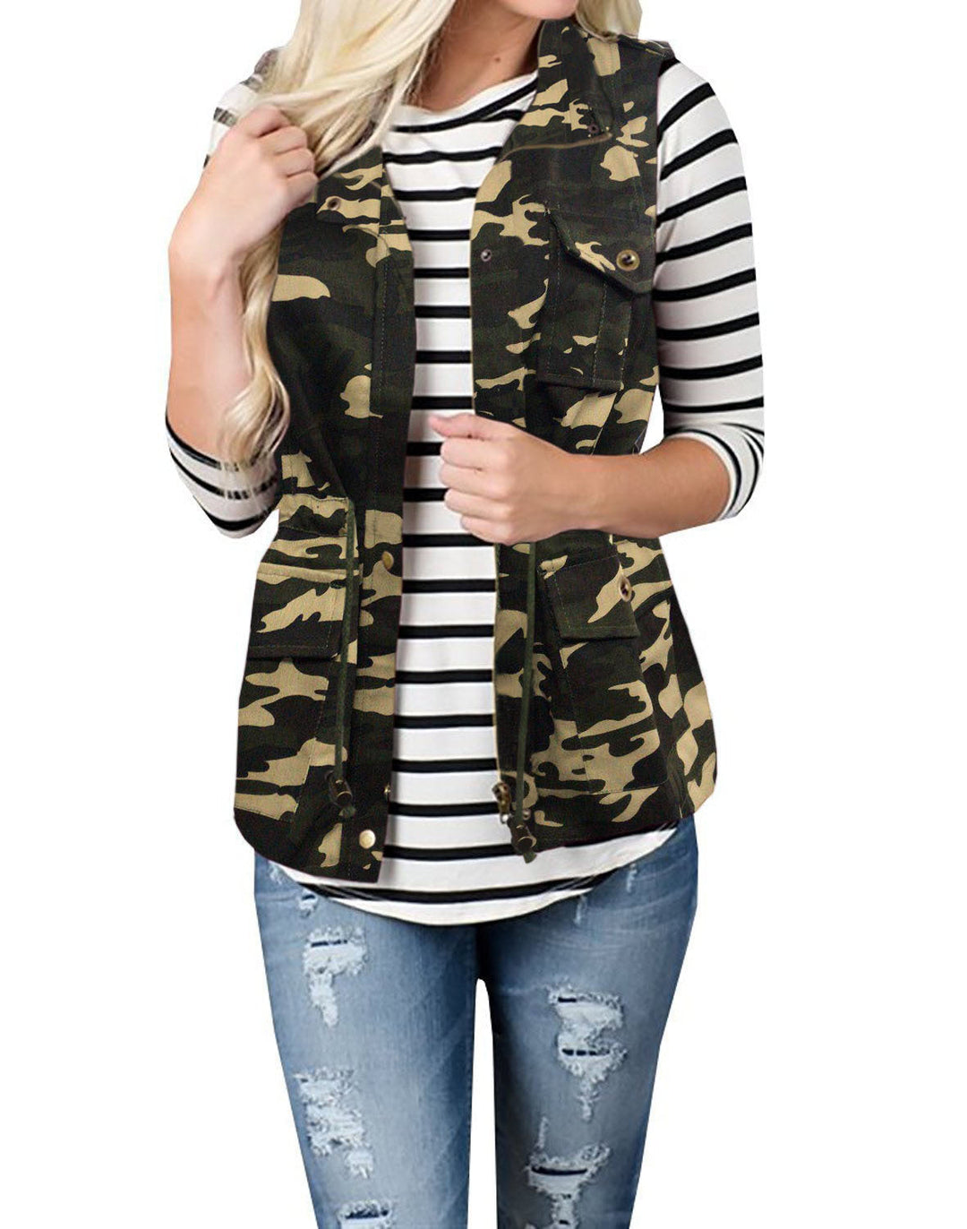 Women's Utility Vest with Drawstring, Hood and Patch Pockets