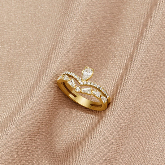 Gold-Tone Lilly Crystal Ring