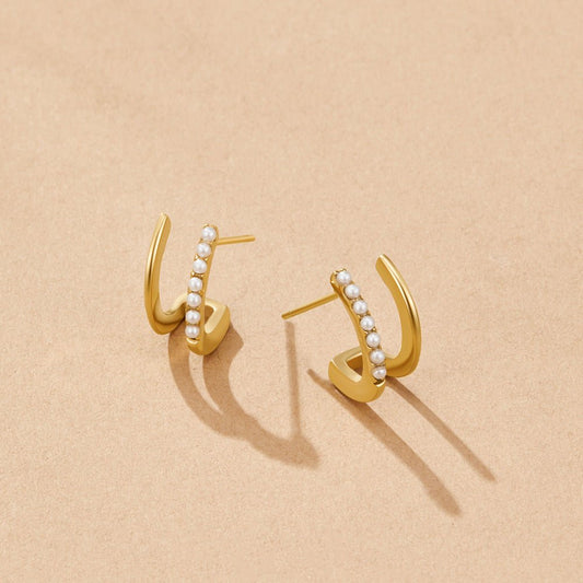 Gold-Tone & Pearl Claw Earrings