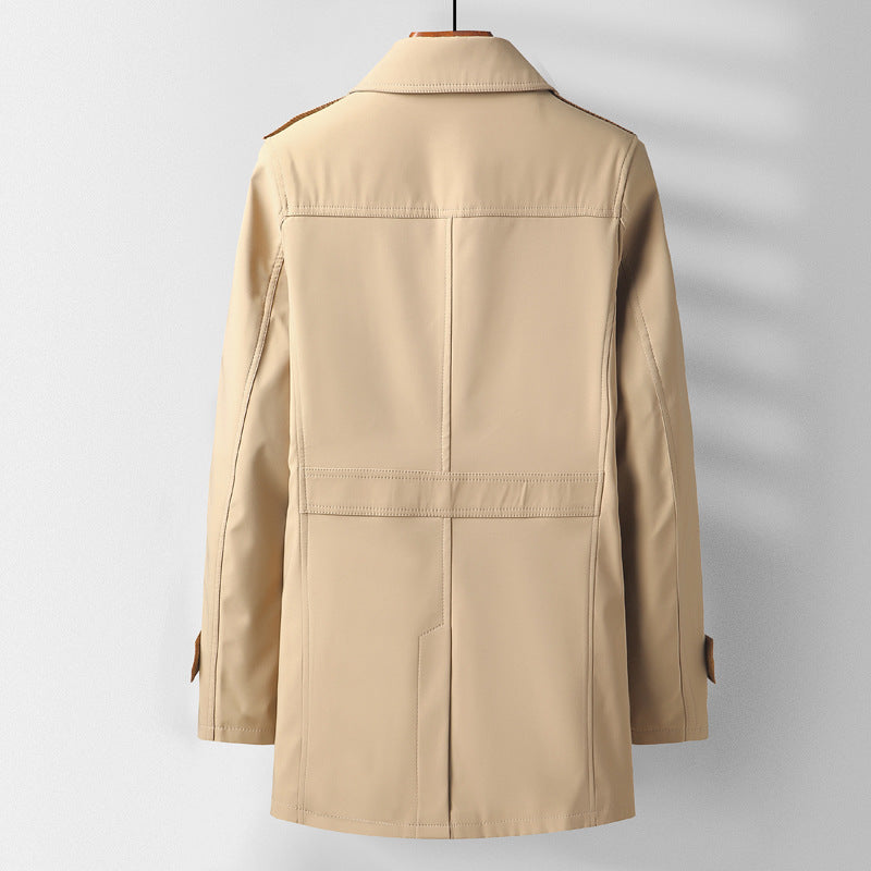 Men's Classic Short Trench Coat with Shirt Collar, Shoulder Epaulettes, and Lined Interior