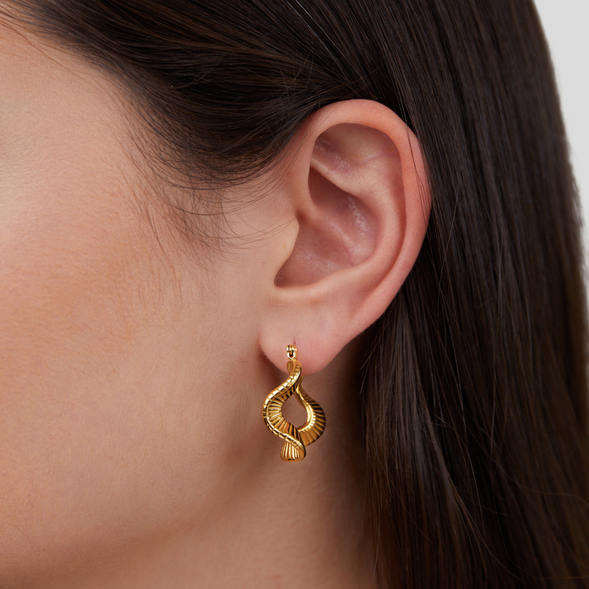 Geometric Wave Gold-Tone Hoop Earrings
