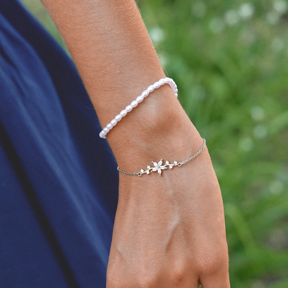 Crystal Flower Silver-Tone Bracelet