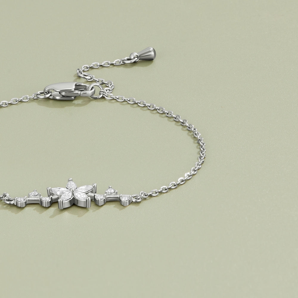 Crystal Flower Silver-Tone Bracelet