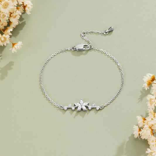 Crystal Flower Silver-Tone Bracelet