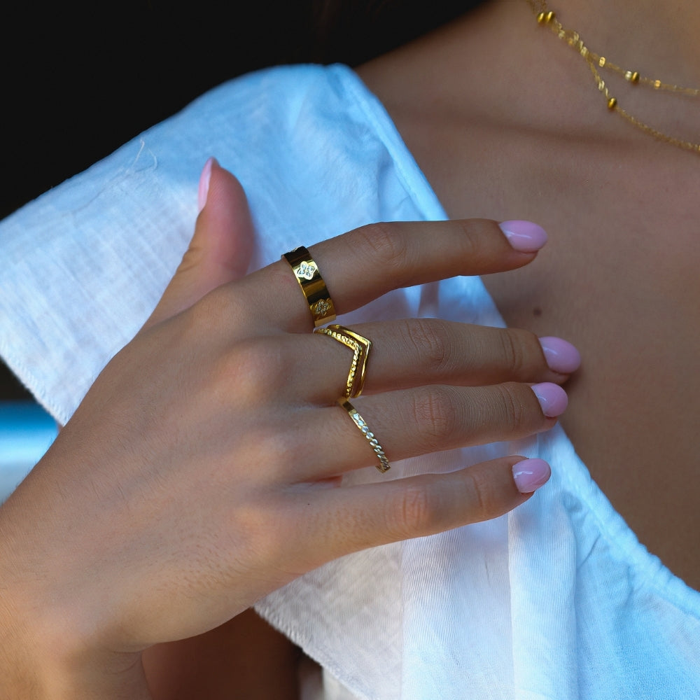 Gold-Tone Crystal Clover Band Ring