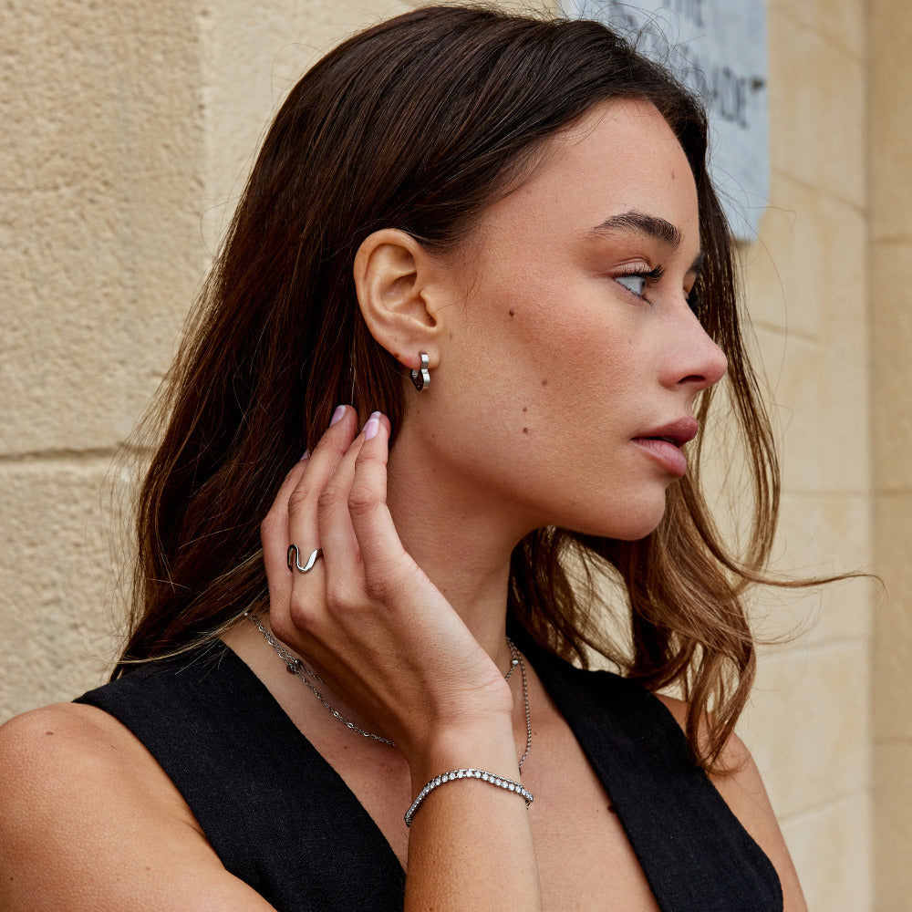 Mary Heart Silver-Tone Hoop Earrings