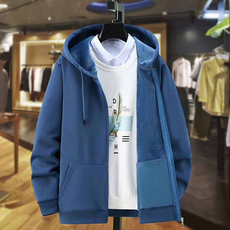 Casual Autumn Full Zip Hoodie with Drawstring for Men
