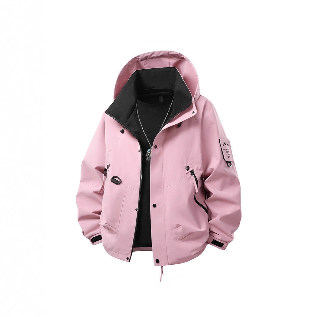 Men's Waterproof Outdoor Utility Rain Jacket with Hood, Multiple Pockets and Adjustable Hem