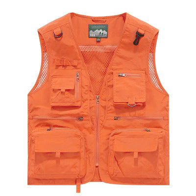 Men's Multifunctional Outdoor Utility Vest with Numerous Zip Pockets, D-ring and Carabiner