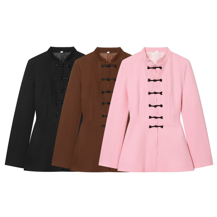 Women's Jacket with Stand-up Collar and Chinese Toggle Closures