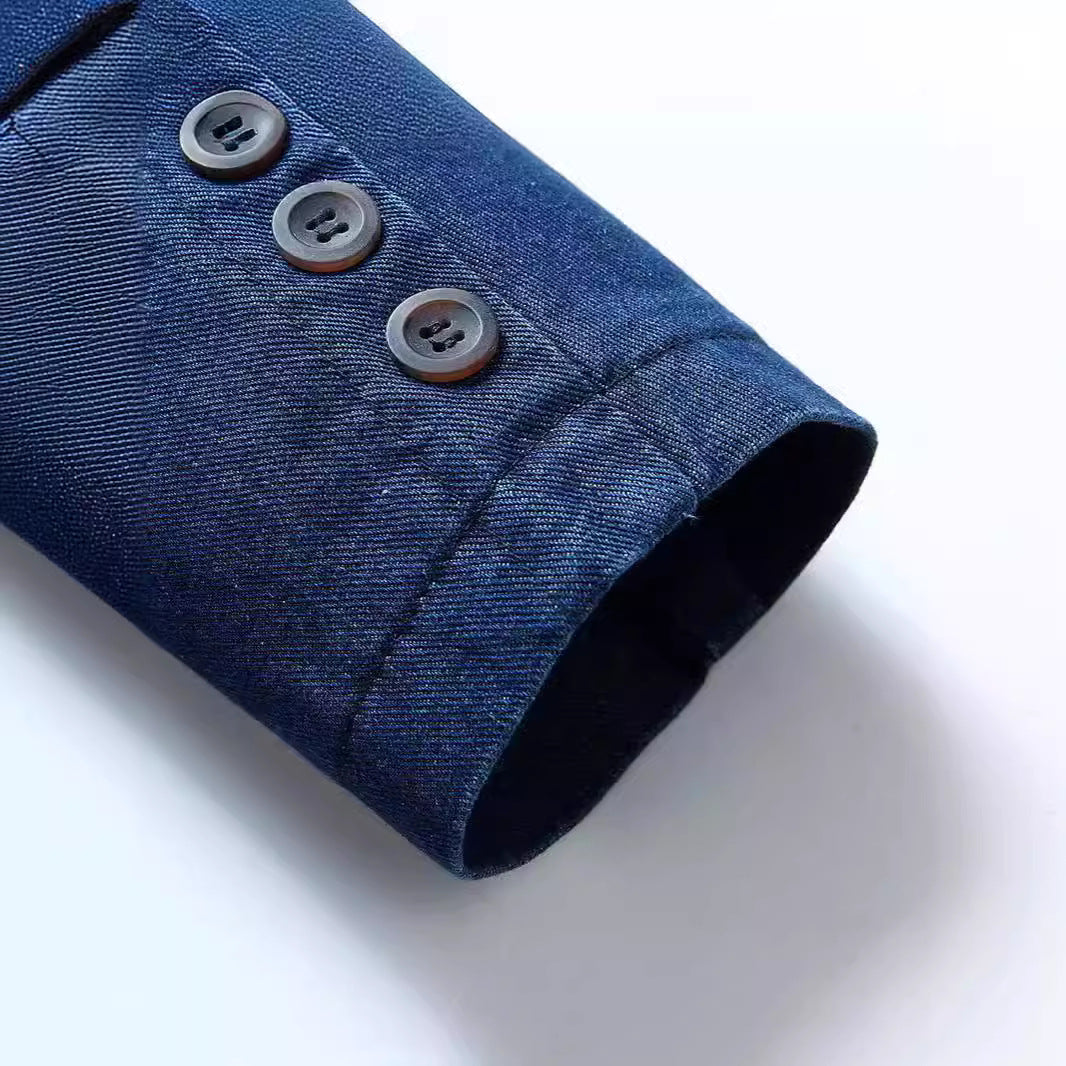 Men's Denim Blazer in a Loose Fit with Lapel Collar and Patch Pockets