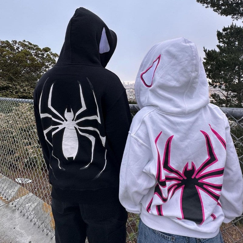 Unisex Hoodie with Contrasted Spider Motif Back Print and Ear Hoodie