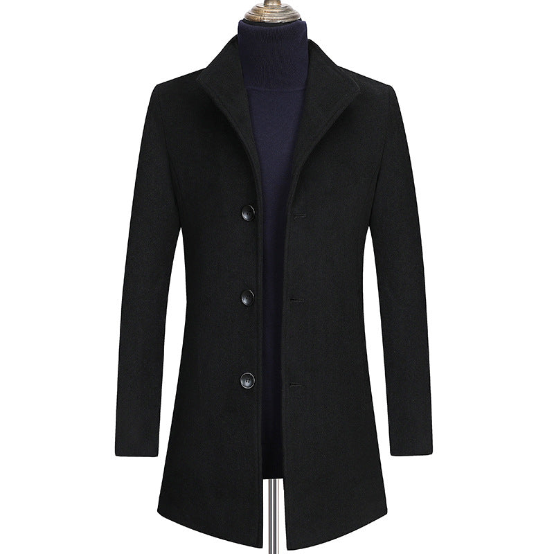 Men's Slim Fit Wool Blend Coat with Shirt Collar, Lightweight Thermo Lining and Hidden Button Placket