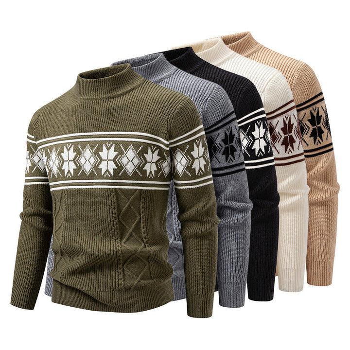 Men's Norwegian Pattern Turtleneck Sweater made of Fine Knit with Cable Pattern Details