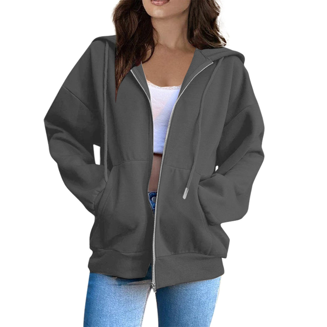 Women's Casual Hoodie Jacket with Continuous Zipper, Kangaroo Pockets, and Voluminous Raglan Sleeves