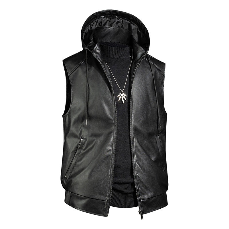 Men's Fashion Faux Leather Hooded Vest