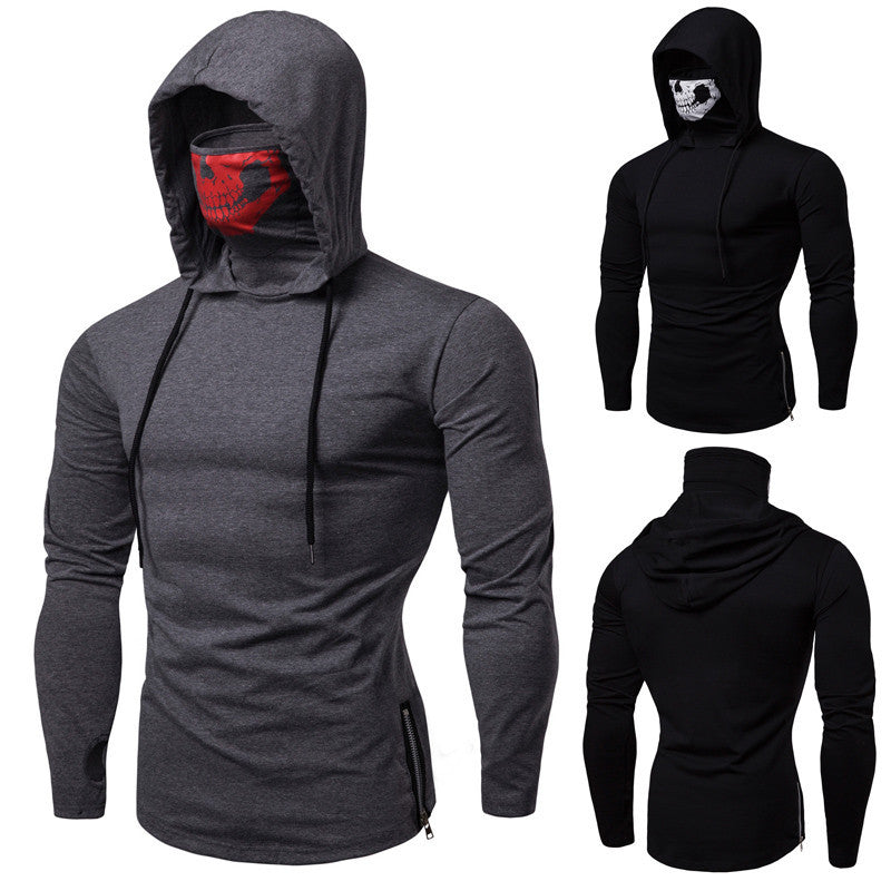 Men's Slim-Fit Hoodie with Integrated Skull Face Mask