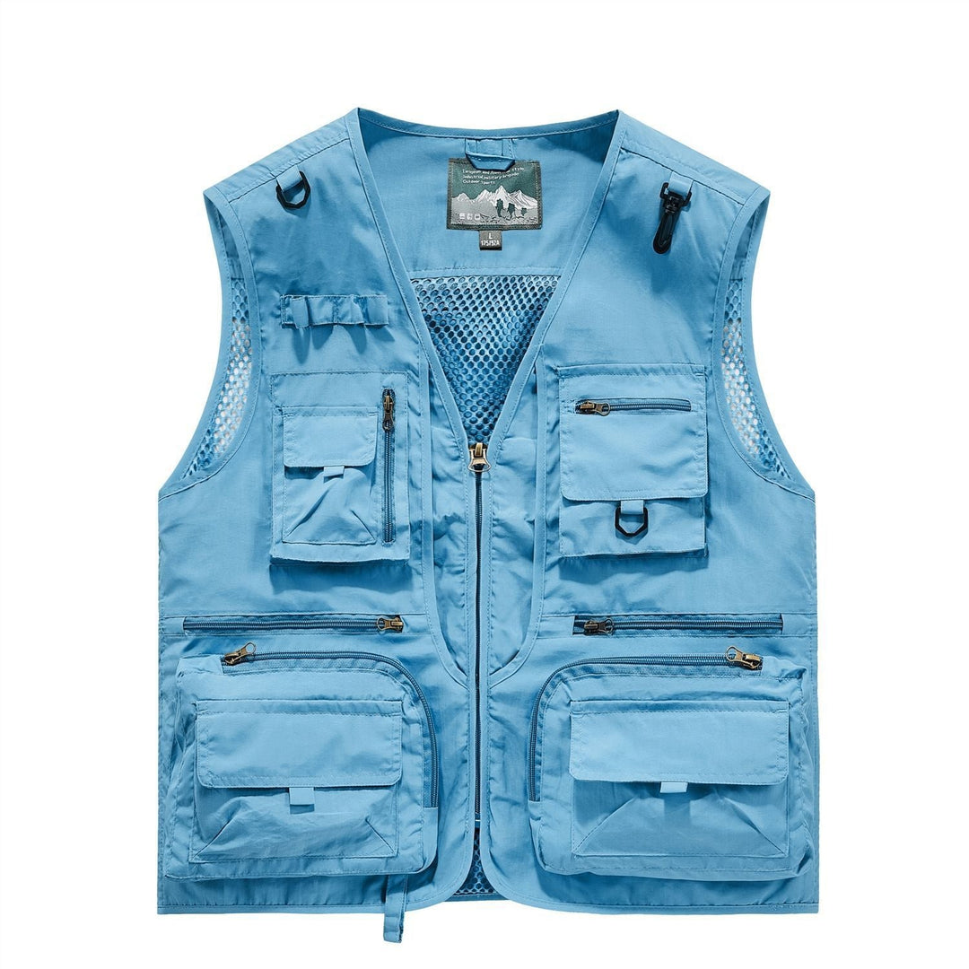 Men's Multifunctional Outdoor Utility Vest with Numerous Zip Pockets, D-ring and Carabiner
