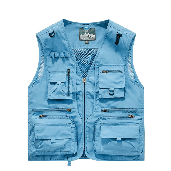 Men's Multifunctional Outdoor Utility Vest with Numerous Zip Pockets, D-ring and Carabiner