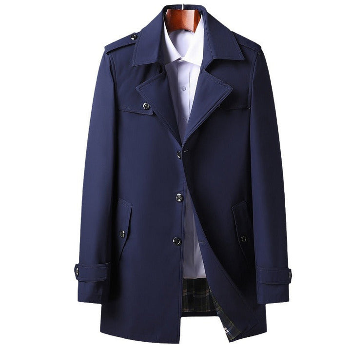 Men's Classic Short Trench Coat with Shirt Collar, Shoulder Epaulettes, and Lined Interior