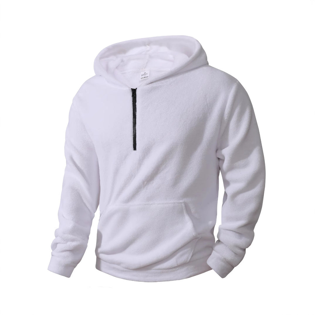 Men's Cuddly Microfleece Hoodie with Half Zip, Hood and Kangaroo Pocket