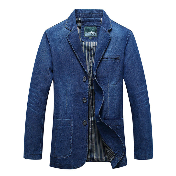 Men's Denim Blazer in a Loose Fit with Lapel Collar and Patch Pockets