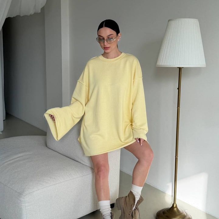 Women Oversized Sweater Dress with Wide Trumpet Sleeves
