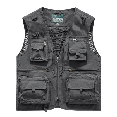 Men's Multifunctional Outdoor Utility Vest with Numerous Zip Pockets, D-ring and Carabiner