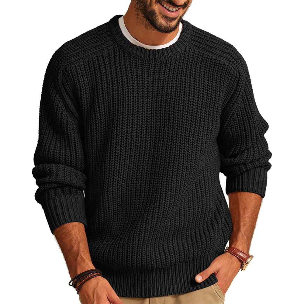Men's Chunky Knit Pullover with Round Neck and Casual Fit