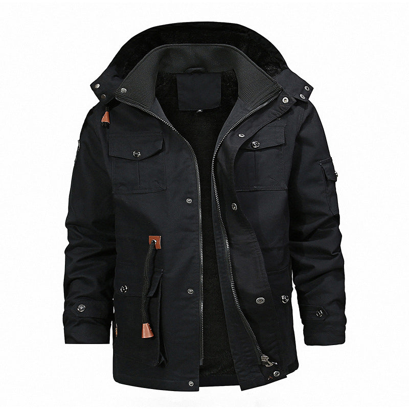 Men's Insulated Winter Parka with Teddy Fleece Lining, Hood, and Multi-Function Pockets