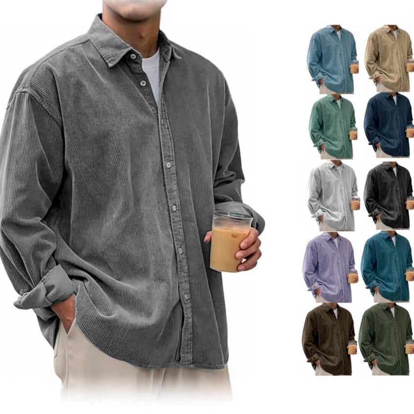 Men's Oversize Cord Shirt made of Fine Corduroy with Continuous Button Placket and Kent Collar