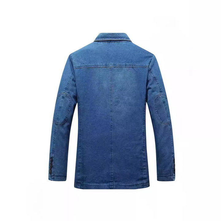 Men's Denim Blazer in a Loose Fit with Lapel Collar and Patch Pockets