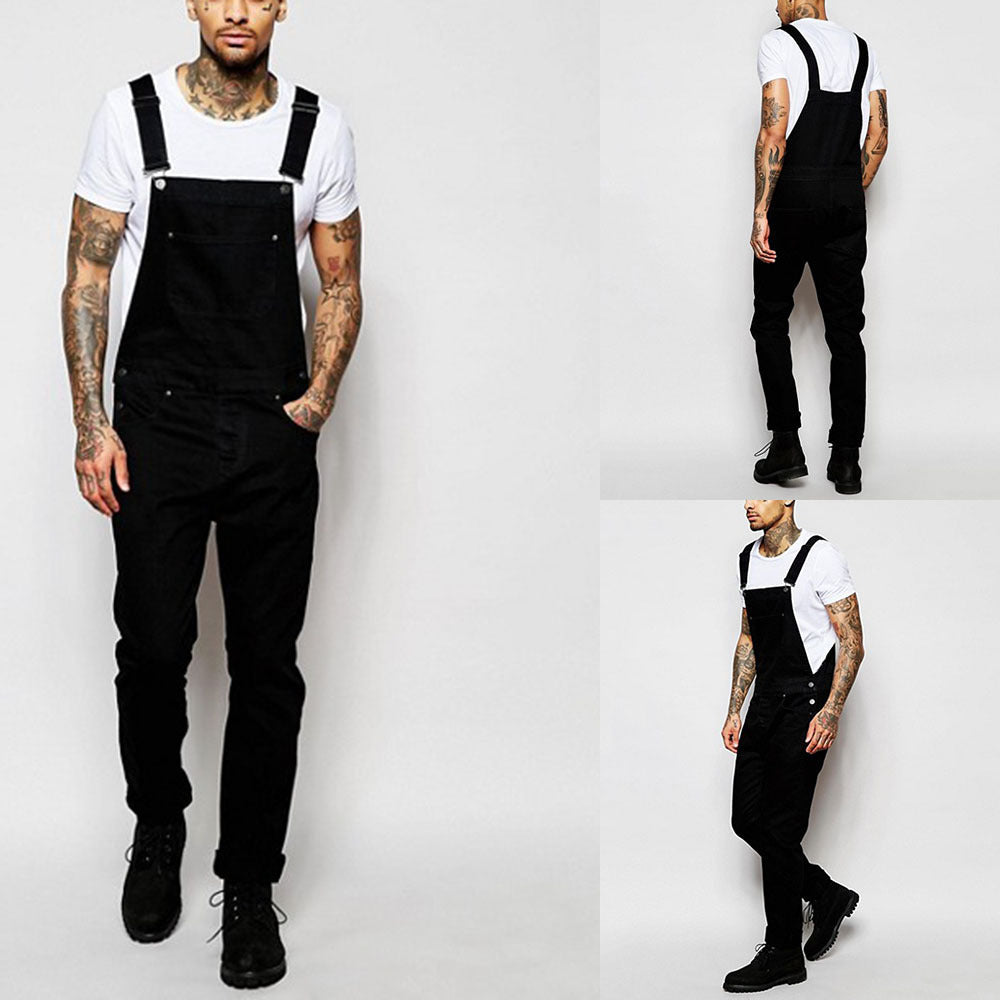 Men's Casual Denim Overalls with Adjustable Straps and Modern Fit