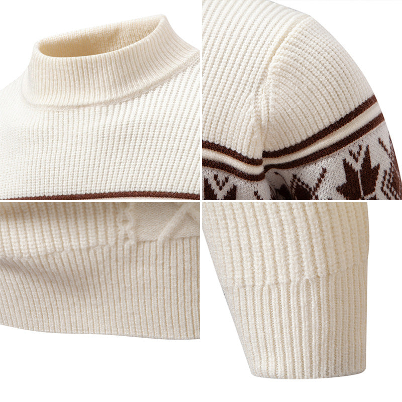 Men's Norwegian Pattern Turtleneck Sweater made of Fine Knit with Cable Pattern Details