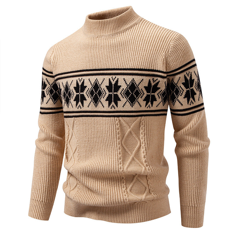 Men's Norwegian Pattern Turtleneck Sweater made of Fine Knit with Cable Pattern Details