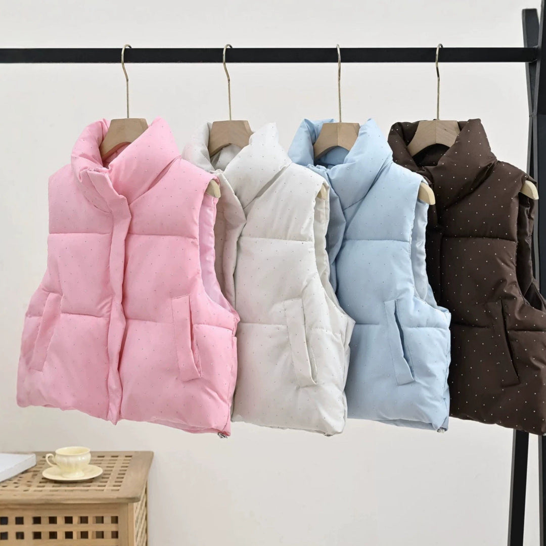 Women's Insulated Sleeveless Padded Gilet with Quilted Stand-up Collar