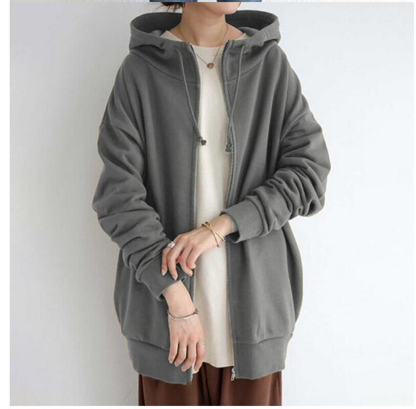 Women's Oversized Hooded Long Pullover with Zipper and Side Pockets