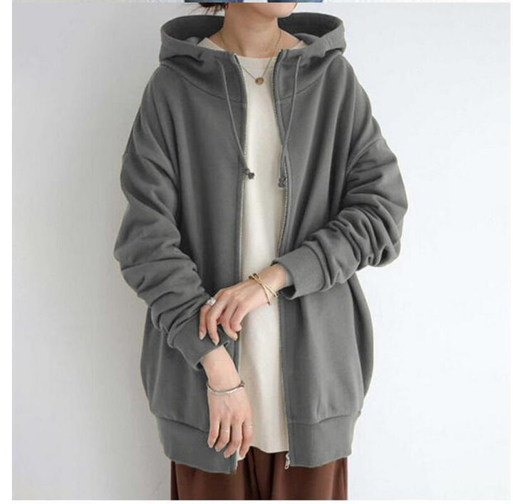 Women's Oversized Hooded Long Pullover with Zipper and Side Pockets