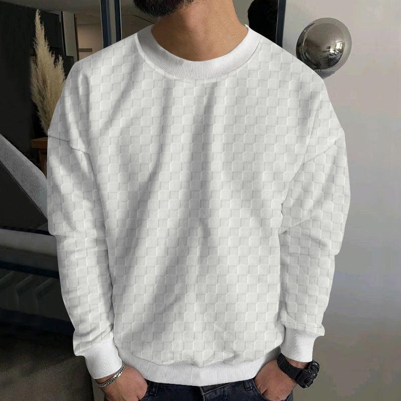Men's Embossed Checkerboard Sweatshirt with Oversized Fit, Round Neckline and Ribbed Cuffs