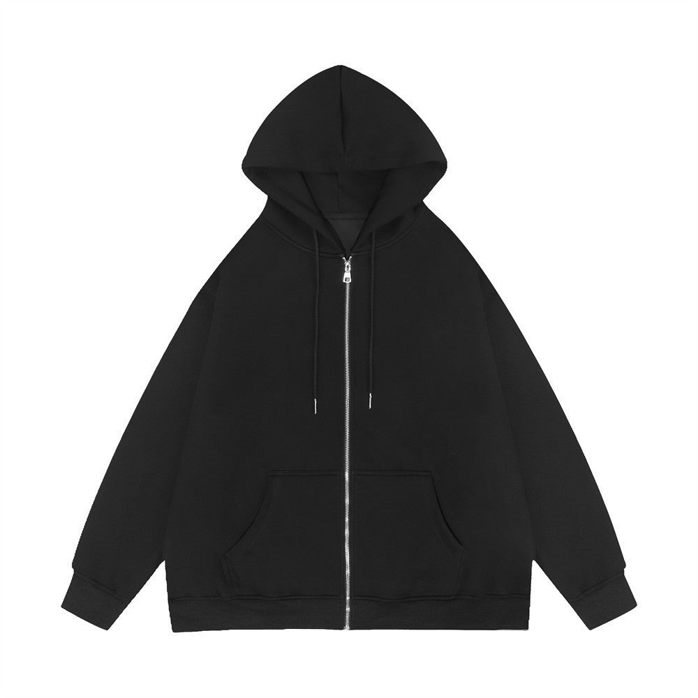 Unisex Casual Hoodie Jacket with Sturdy Metal Zipper Double-layered Hood and Deep Kangaroo Pockets