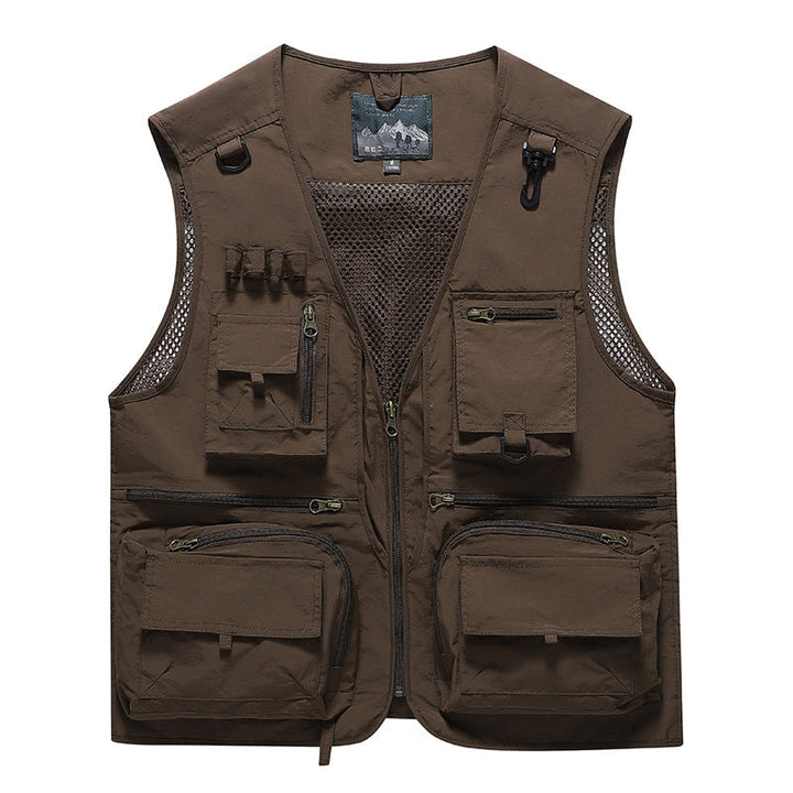 Men's Multifunctional Outdoor Utility Vest with Numerous Zip Pockets, D-ring and Carabiner