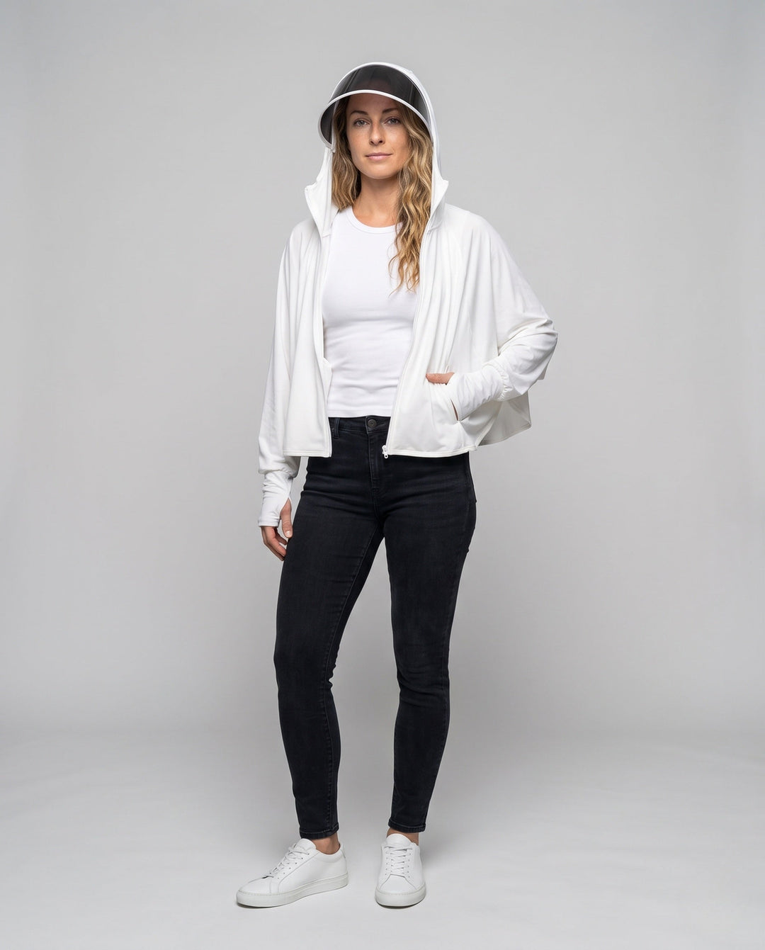 Women UV Protection Hooded Blouse with Expandable Face Visor