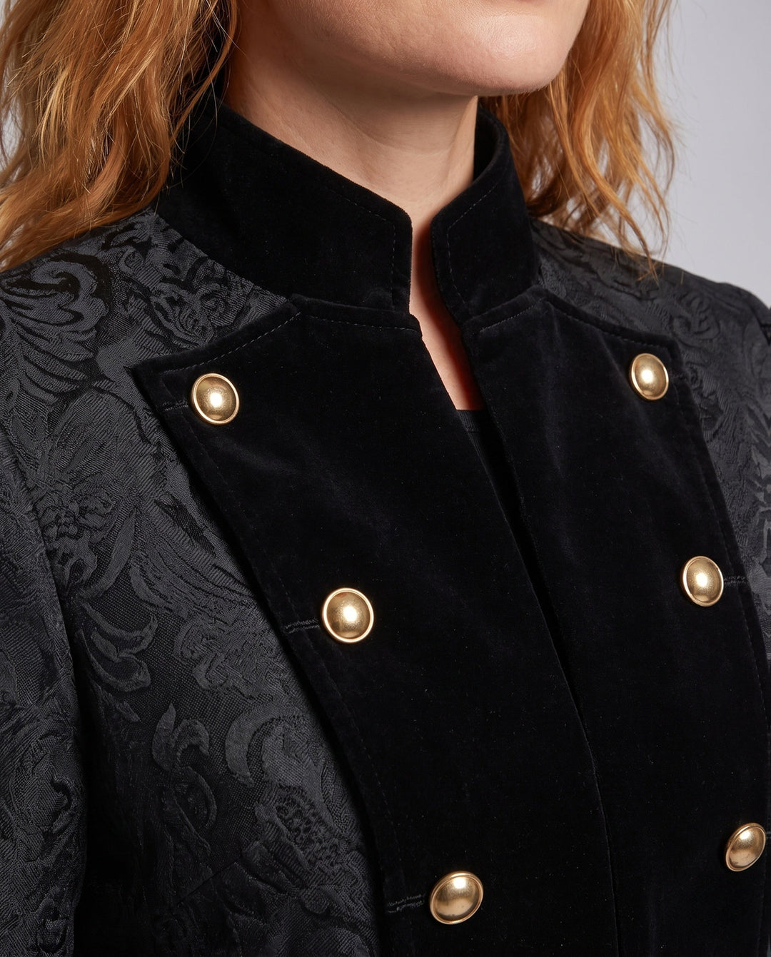 Women's Historical Tailcoat with Elaborate Embellishments and Elegant Button Details