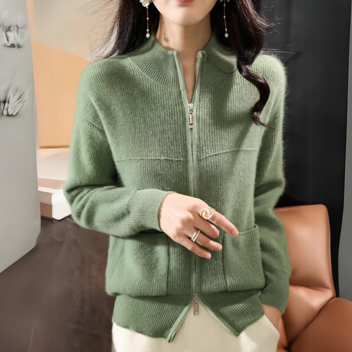 Women's Merino Cardigan with Zipper and Long Sleeves