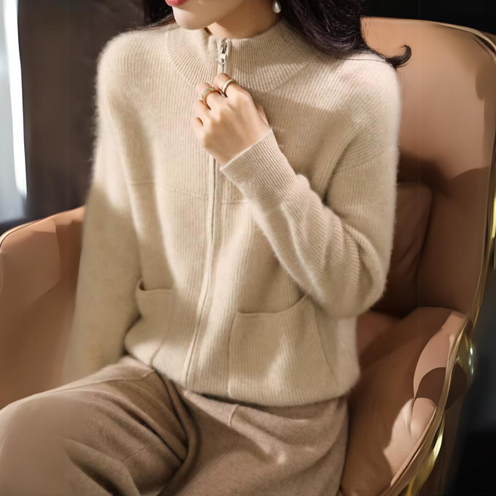 Women's Merino Cardigan with Zipper and Long Sleeves