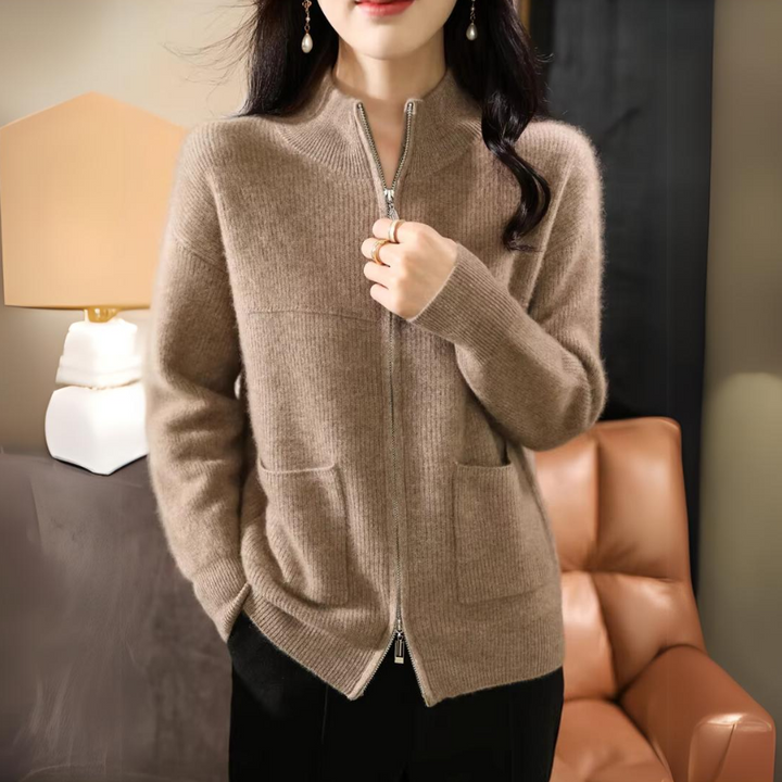 Women's Merino Cardigan with Zipper and Long Sleeves