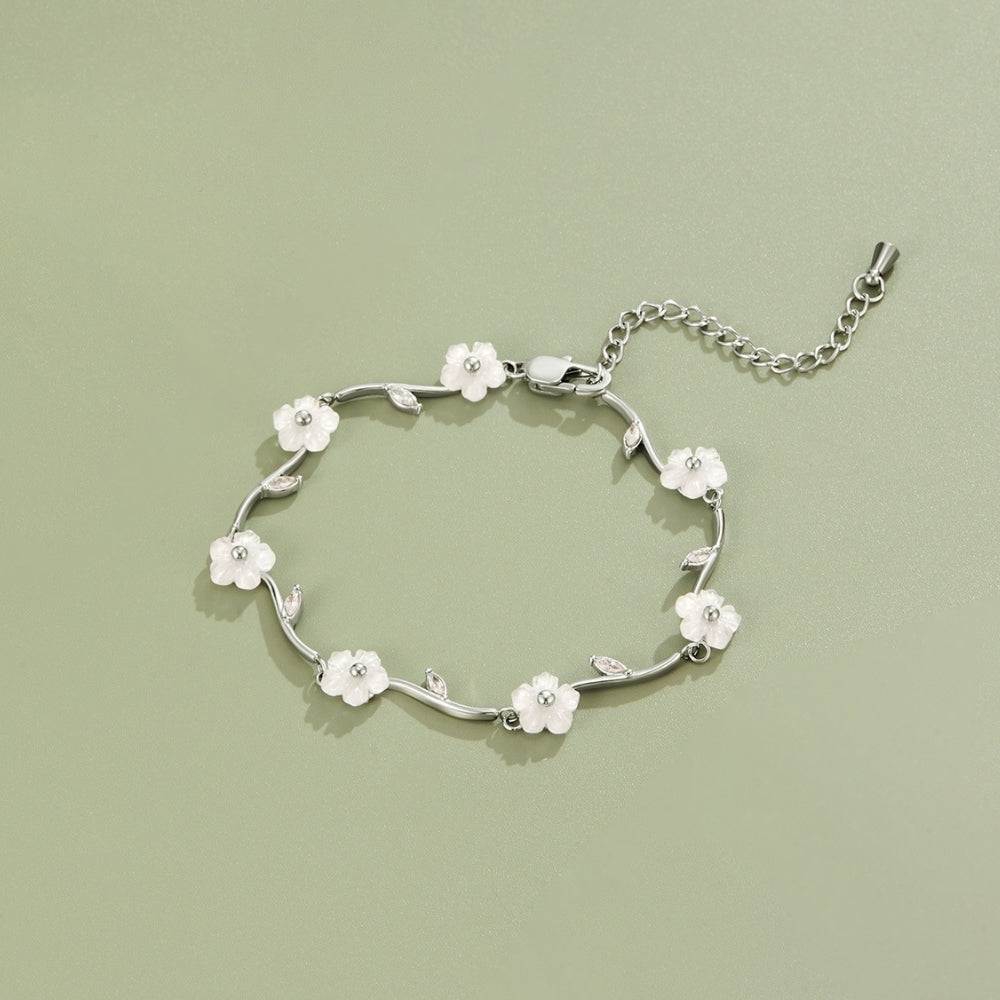 Silver-Tone White Pearl Blossom Bracelet