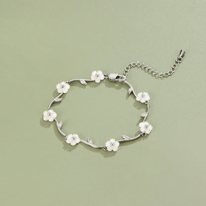 Silver-Tone White Pearl Blossom Bracelet